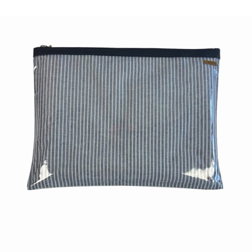 Organizador tv  large rayas lino azul- cinta azul