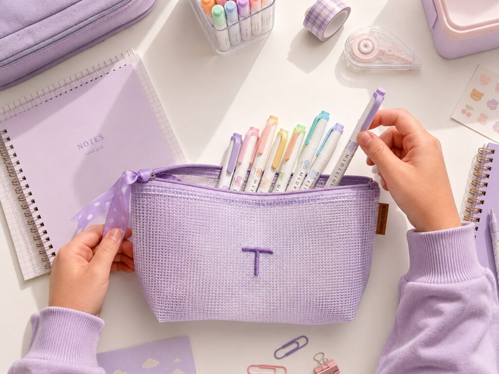 Neceser care case small - cinta lila / bordado t