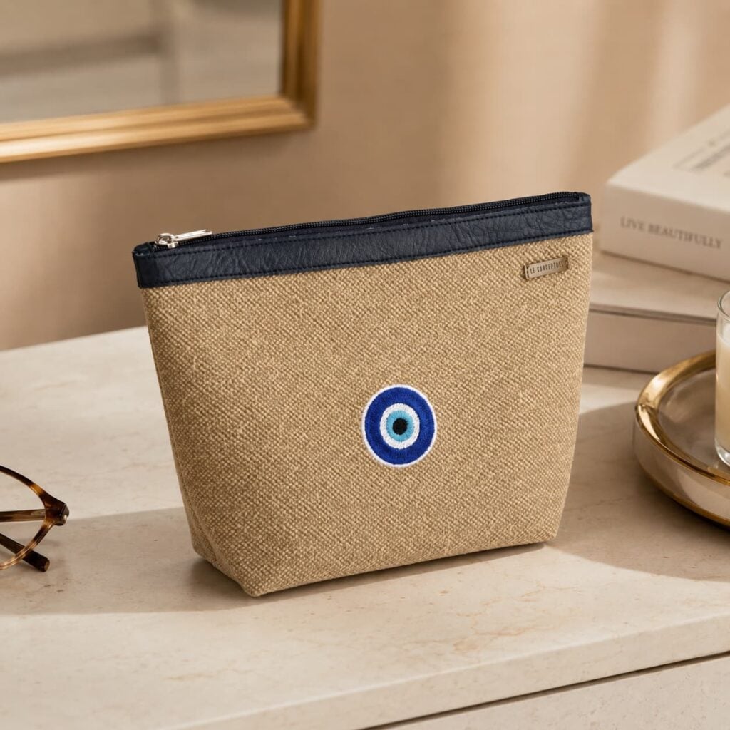 Organizador tv classic mimbre - cinta azul - bordado ojo turco
