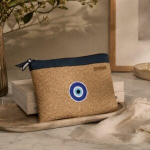 Organizador tv small mimbre - cinta azul - bordado ojo turco