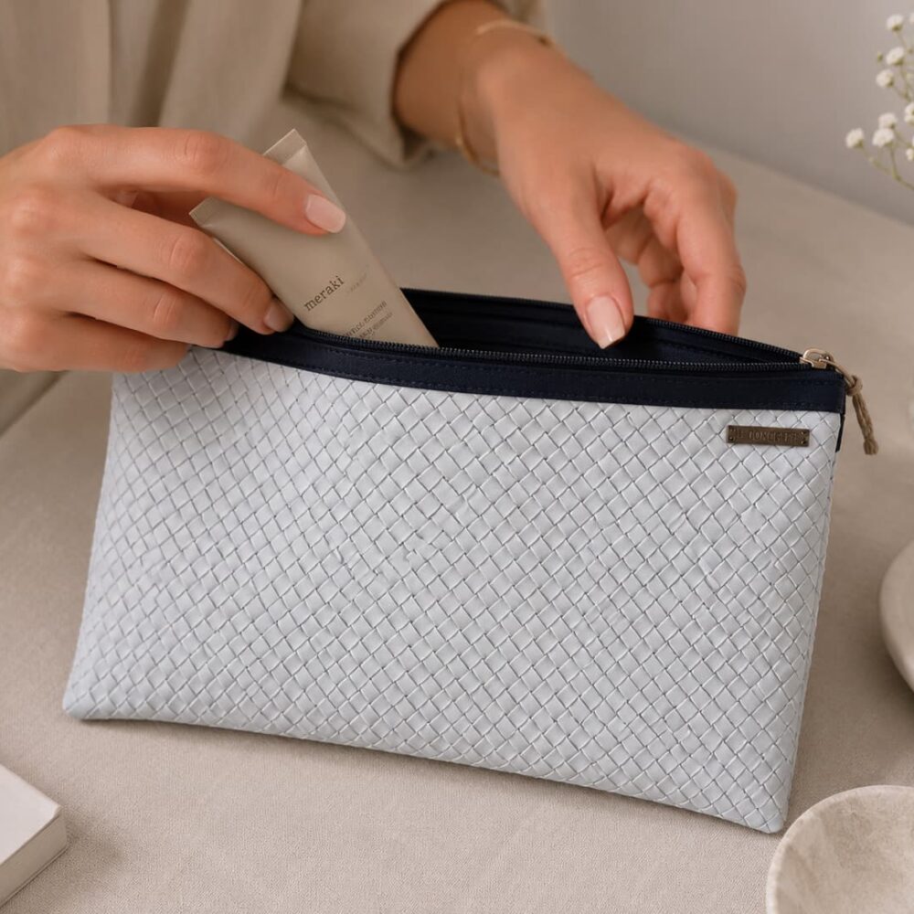 Organizador  tv small trenzado blanco - cinta azul