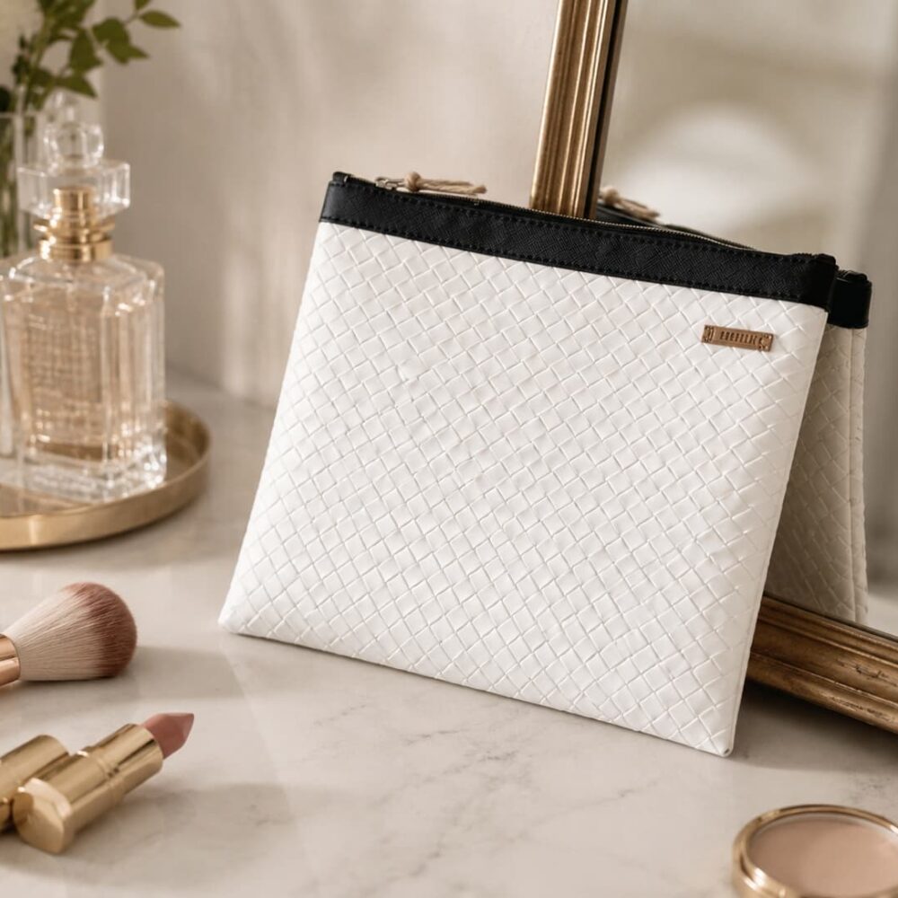 Organizador tv medium trenzado blanco -cinta negro