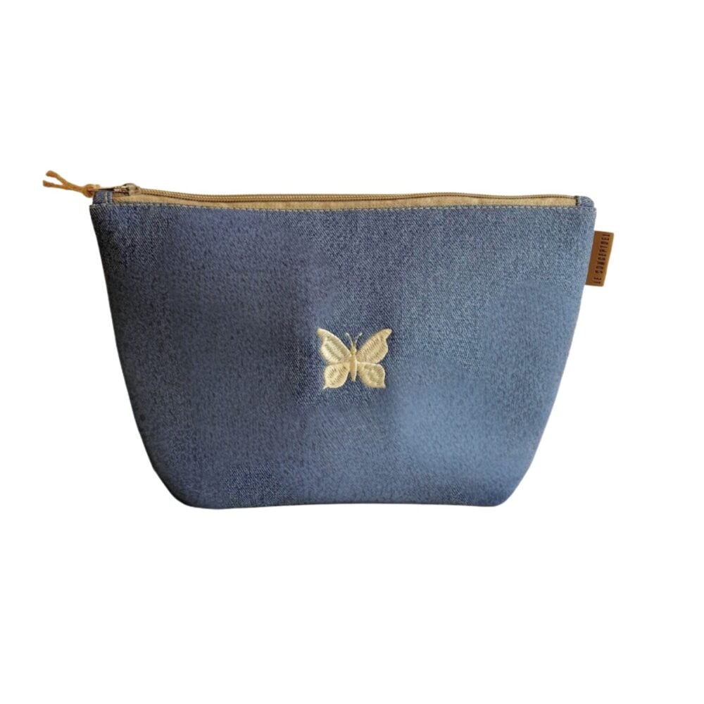 Neceser basic denim - bordado mariposa