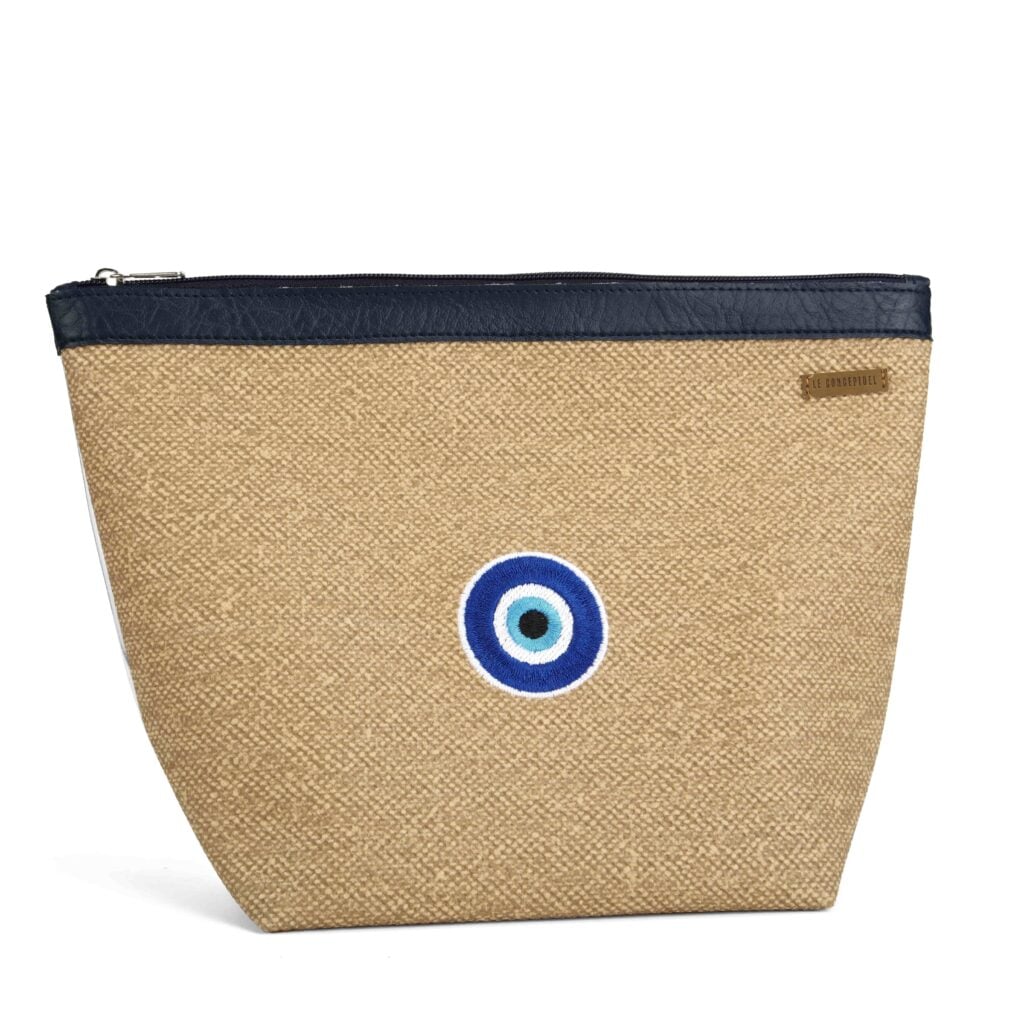 Organizador tv classic mimbre - cinta azul - bordado ojo turco