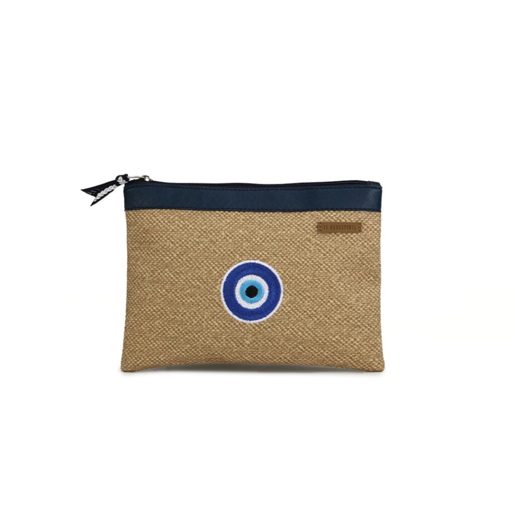 Organizador tv small mimbre - cinta azul - bordado ojo turco