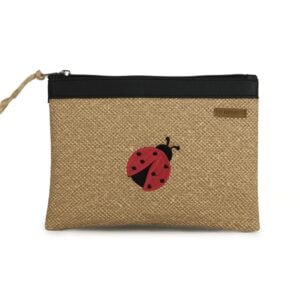 Organizador tv small mimbre - cinta negra - bordado lady bug