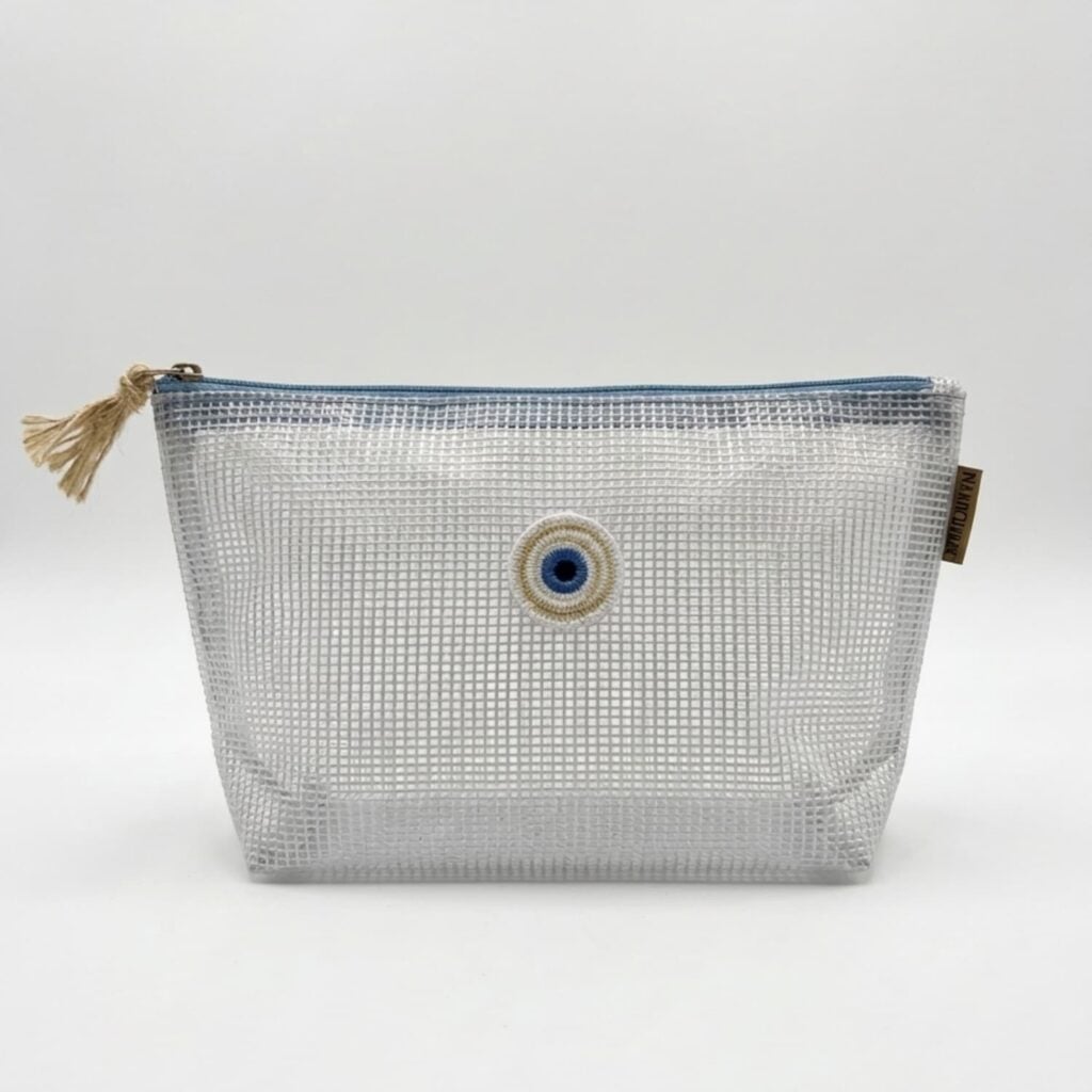 Neceser care case medium - cinta azul / ojo turco blanco